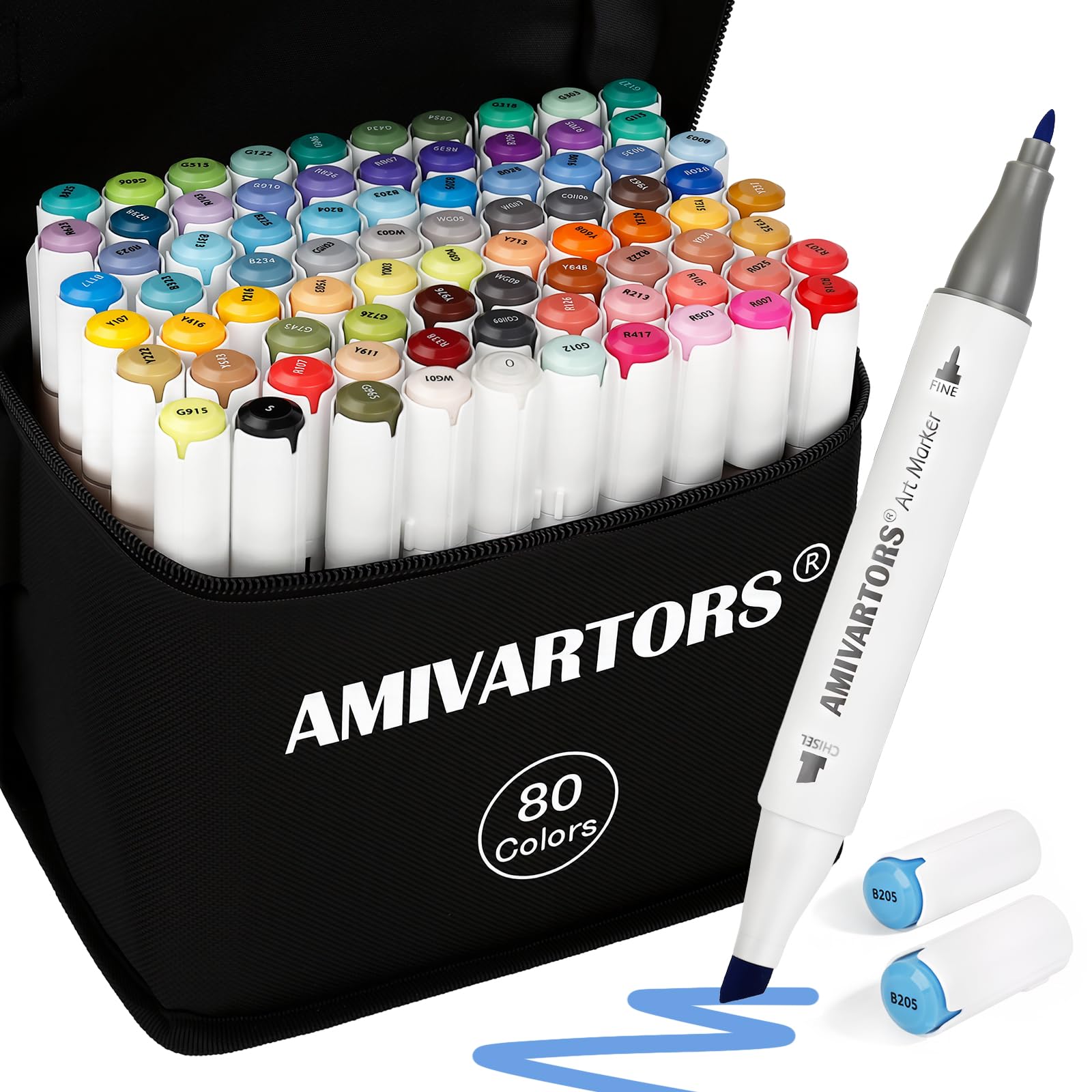 Amazon.com: 80 Colors Alcohol Markers Dual Tip Set, Chisel & Fine