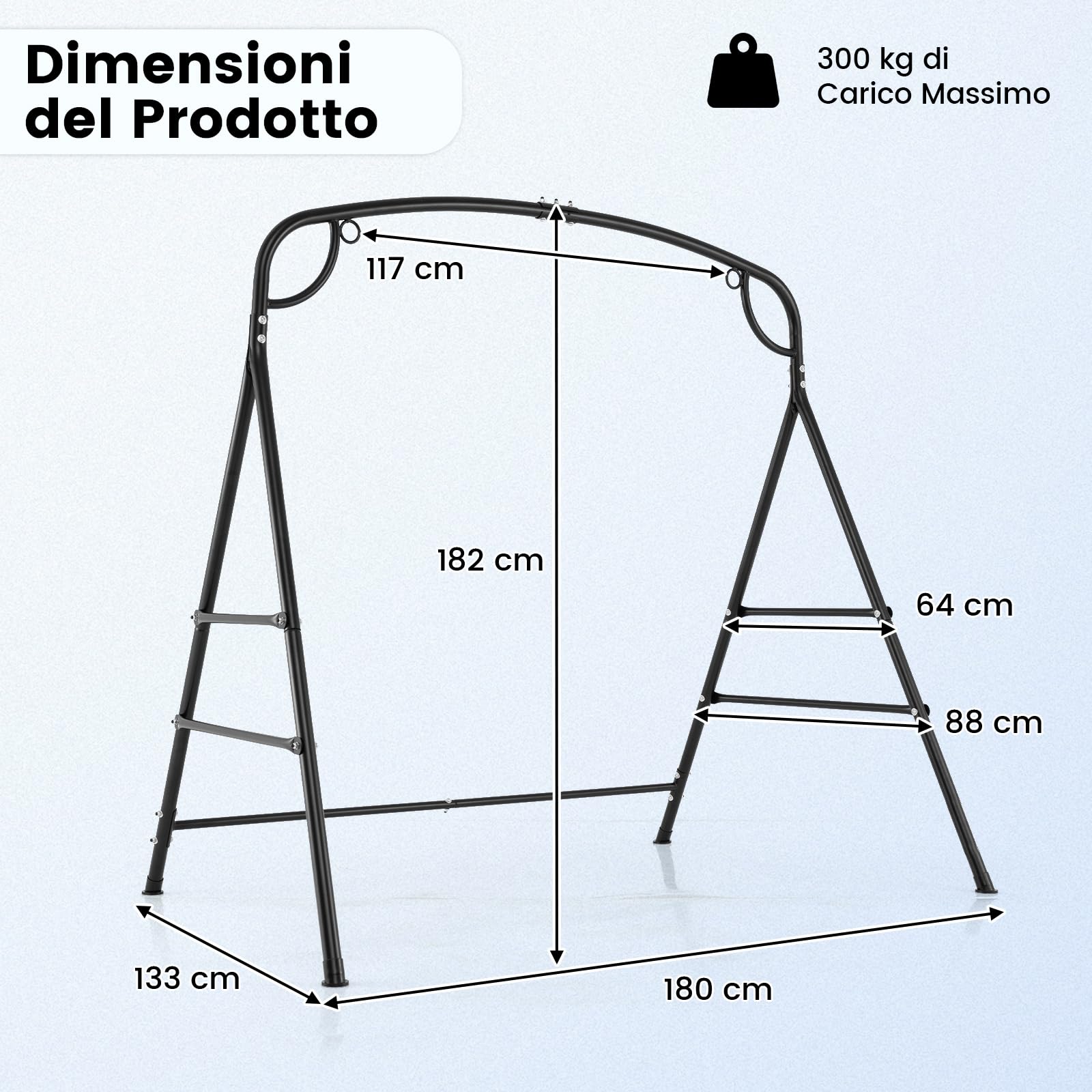 COSTWAY Supporto per Altalena in Metallo, Struttura per Altalena con Doppie Barre Laterali e Design a 2 Anelli, Struttura a Forma di A, Portata 300 kg (Con anello centrale)
