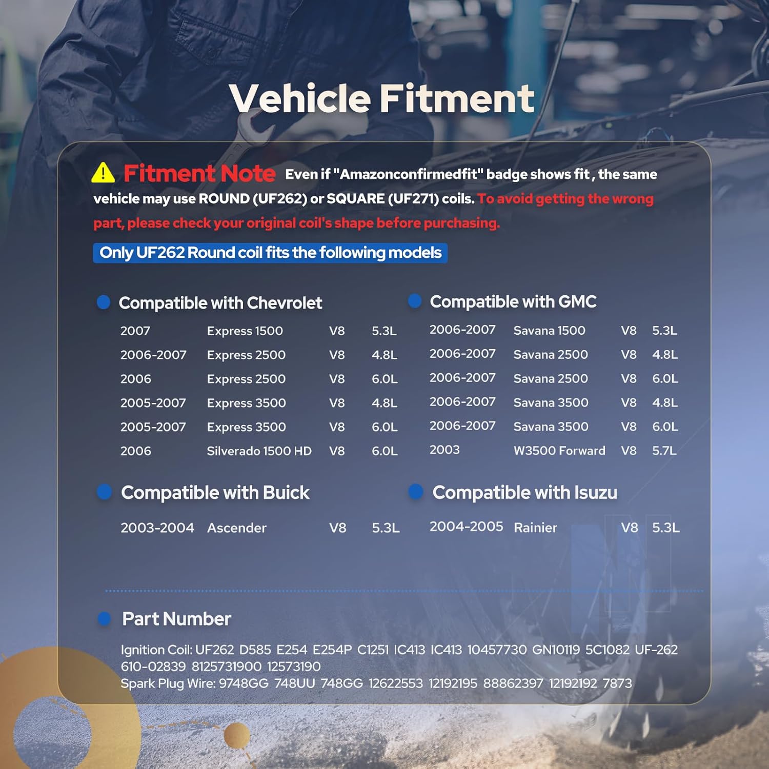 ENA 8 Pack D585 UF262 Round Ignition Coil Packs and 748UU Spark Plugs Wires Compatible with Chevy GMC Cadillac Chevrolet 1999-2007 Silverado SSR 4.8L 5.3L 6.0L V6 V8 C1251 12622553 12656210, Blue