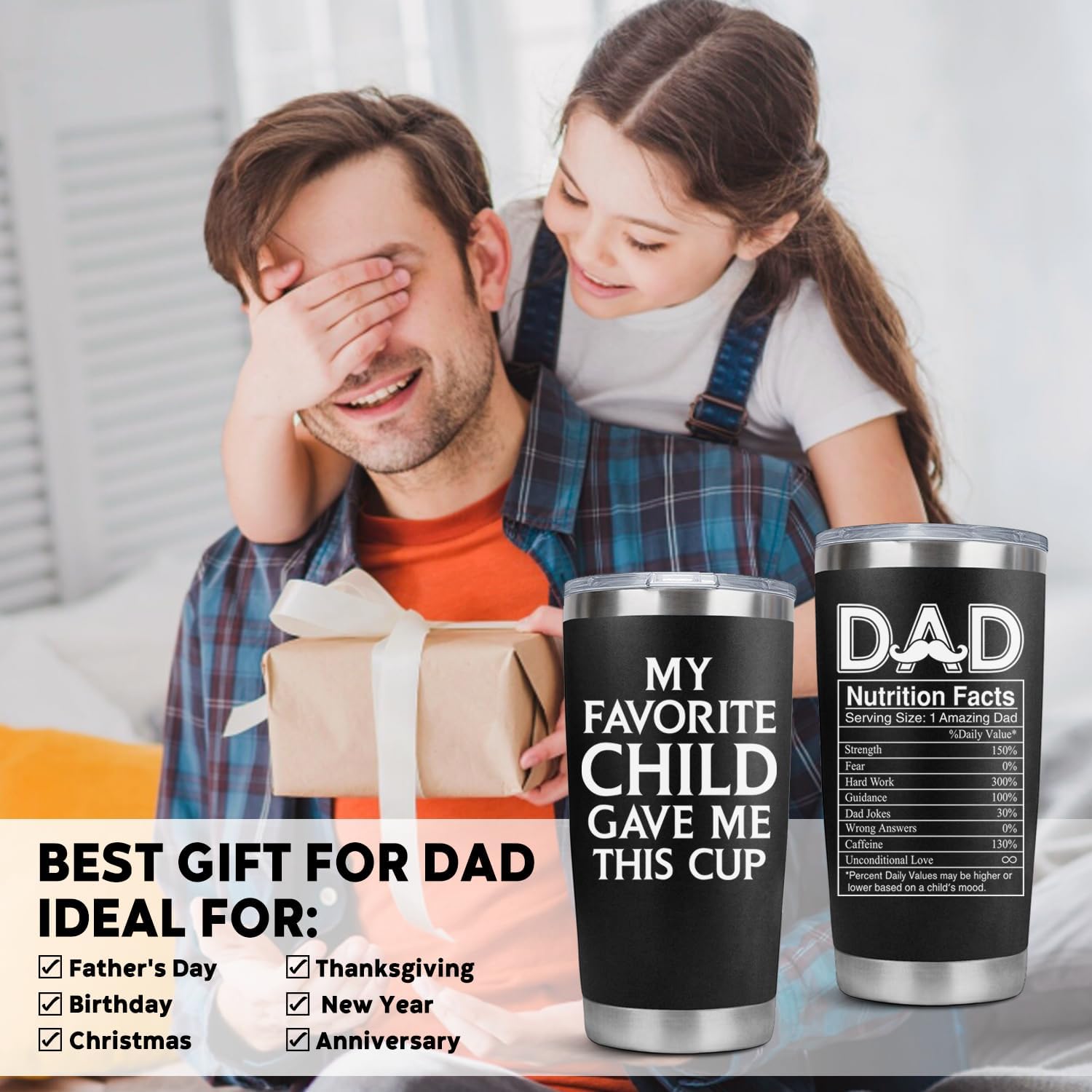 LHSCVUFASC Birthday Gifts for Dad from Daughter, Son - Father's Day Gift for Him Dads - Christmas Gifts Ideas for Men, New Papa Daddy Stepdad Father - 20oz Stainless Steel Tumbler - Image 2