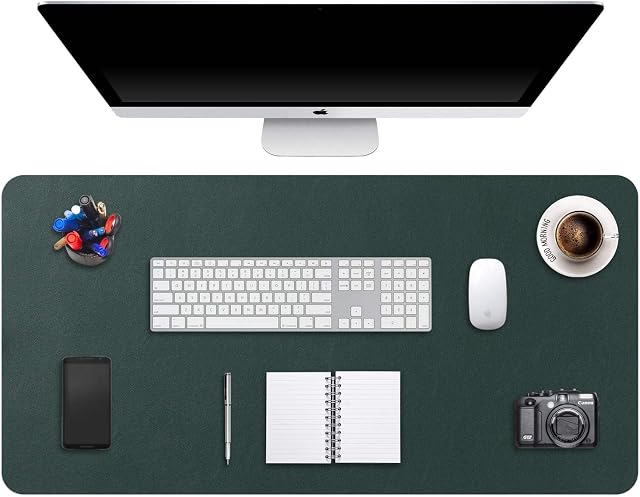 Extended Mouse Pad Mat XXL Desk Pad Large Desk Mat DOBAOJIA 35.4" X 16.9" Desk Blotter Writing Pad for Laptop/Office/Home, PU Leather Waterproof +Suede Non-Slip 90 x 43cm (Dark Green)