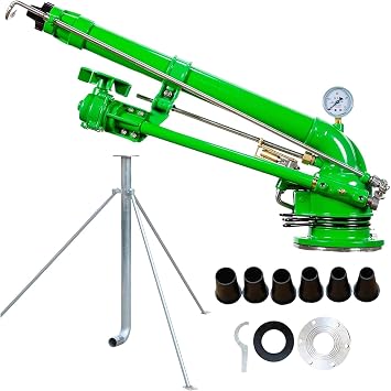 Farm Irrigation Sprinklers On Tripod Base, 2" Sprinkler with Pressure Gauge, 360 Rotary Large Area Watering Spray, for Large Area Farmland Irrigation