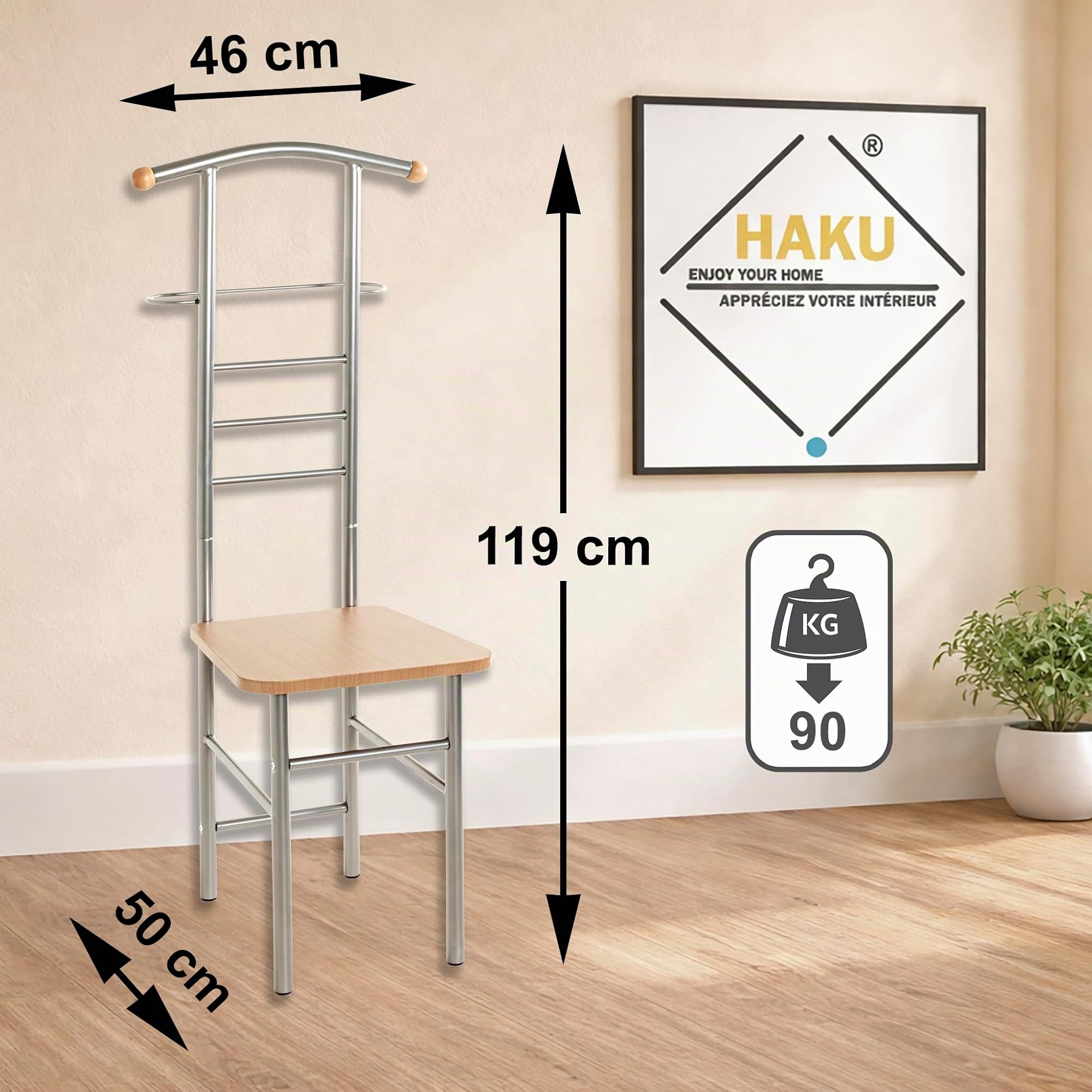 HAKU Servo Muto da uomo alu, faggio, MDF, metallo - Dim. L 46 cm x A 119 cm x P 50 cm, Stile Moderno