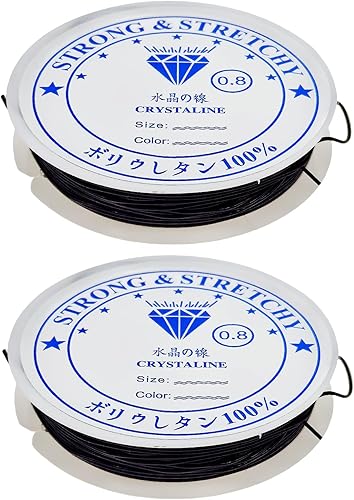 Amaney - Cuerda elástica negra de 0.031 in, cuerda elástica de cristal para pulseras, cuentas y fabricación de joyas