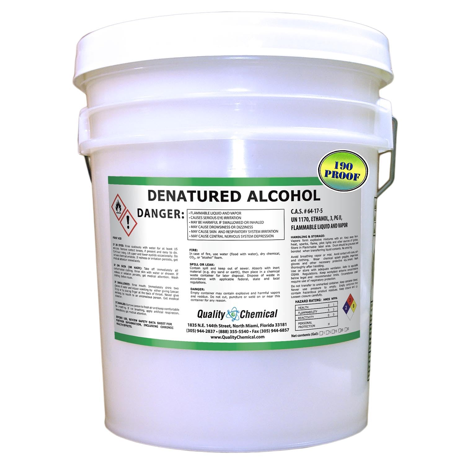 Quality Chemical Denatured Alcohol 190-5 Gallon Pail - 640 oz (Pack of 1)
