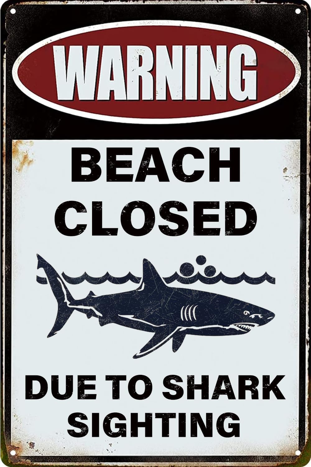 SMAZDFXX Warning Beach Closed Due to Shark Sighting Vintage Metal Tin Signs Retro Wall Decorative for Beach Street Yard Outdoor Accessories 12"x16"