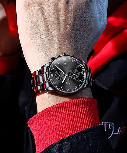 Miniatura 9 de OLEVS Relojes para hombre de oro de 14 quilates con esfera grande de lujo con fecha de día moda para hombre blanconegroazuldorado