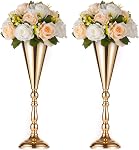 NUPTIO Trumpet Vase Wedding Centerpiece, 16.5" Tall, Metal, Gold, 2 Pcs | Flower Arrangement Table Centerpiece, for Anniversary, Ceremony, Party, Birthday, Event