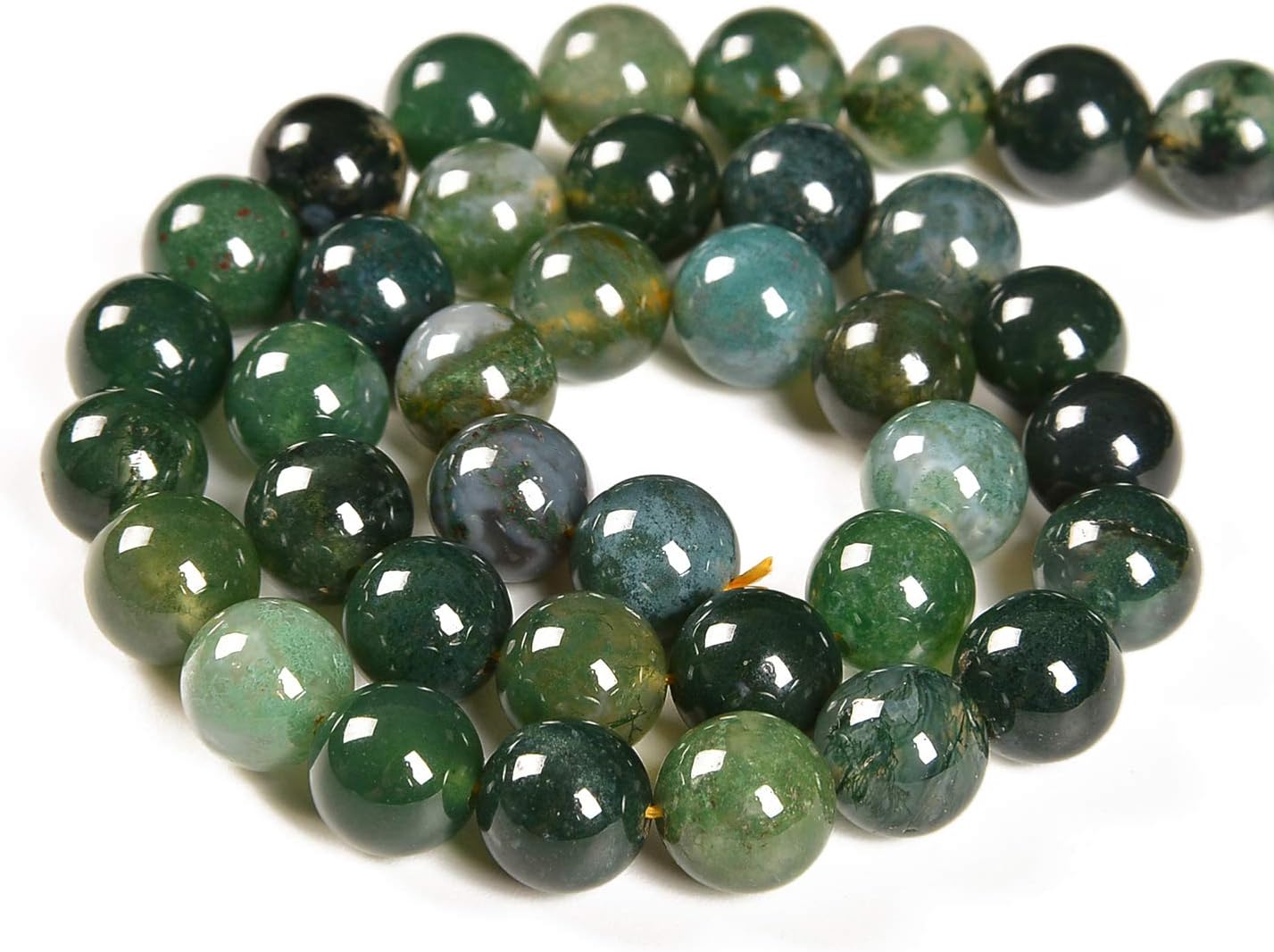 60pcs 6mm Natural Green Moss Agate Gemstone Round Spacer Loose Stone Beads for Jewelry Making 15.5" 1 Strand (Green Moss Agate, 6mm 60Beads) - Image 2