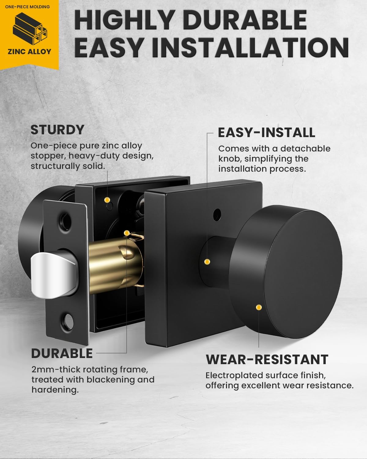 Goldenwarm Matte Black Privacy Door Knobs for Interior Doors, Zinc Alloy Black Door Knobs Interior for Bedroom & Bathroom, Keyless Lock with Emergency Release, Adjustable & Reversible - 6 Pack