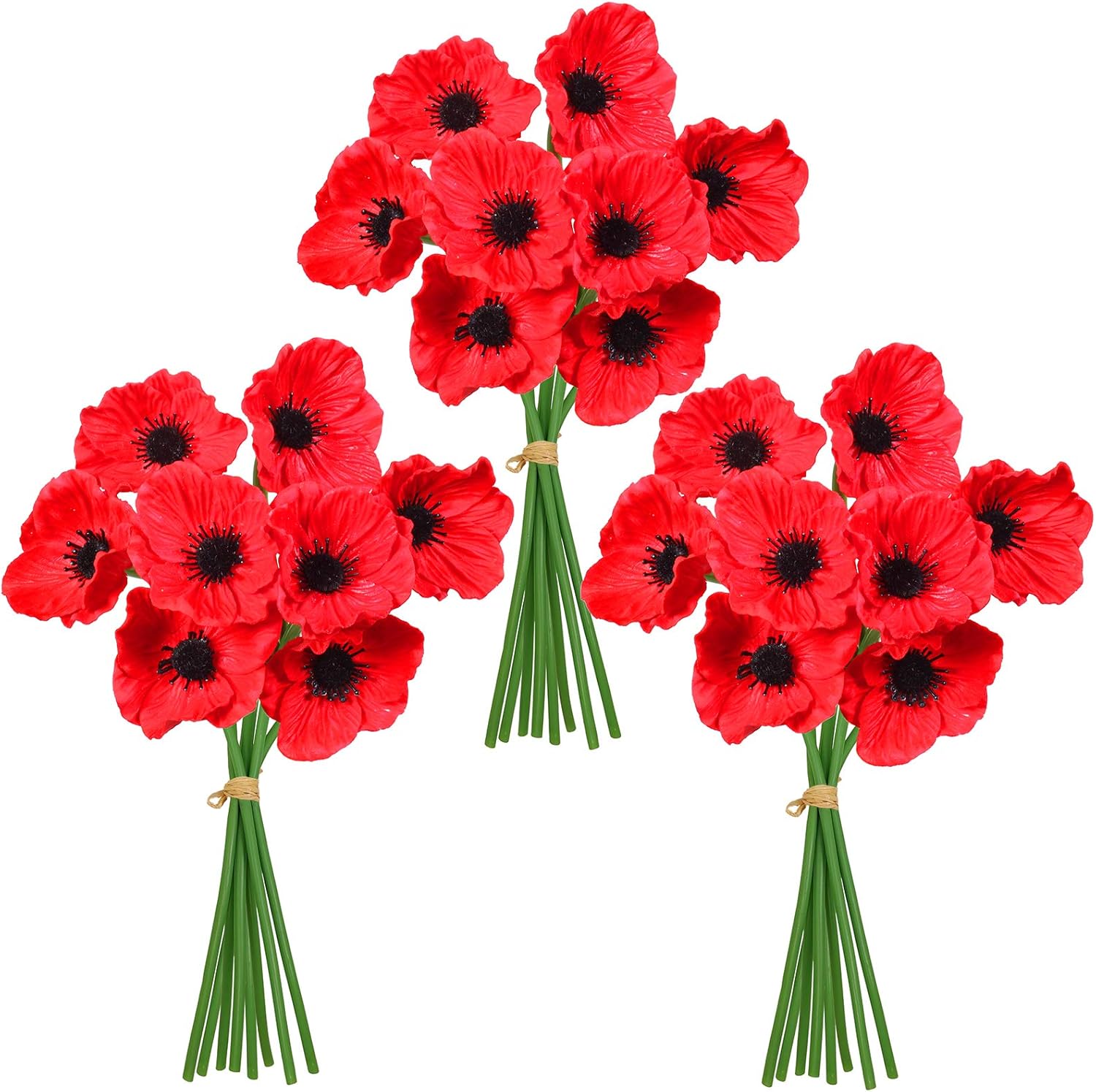 24 pcs Artificial Red Flower Stems PU Real Touch Flower Fake Flowers in Red with Black Center 11.6 Tall for Wedding Bouquets Corsages Centerpiece Floral Arrangements