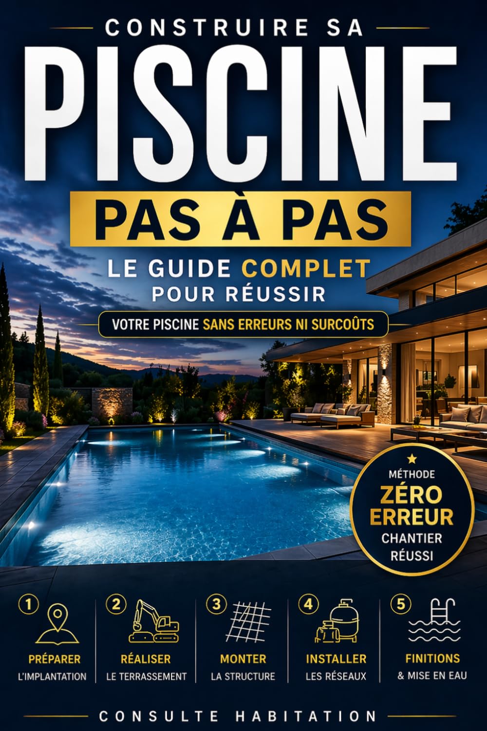 Construire sa piscine pas à pas.: Le guide complet pour réussir le projet de construction de sa piscine : préparation, budget, techniques et entretien.