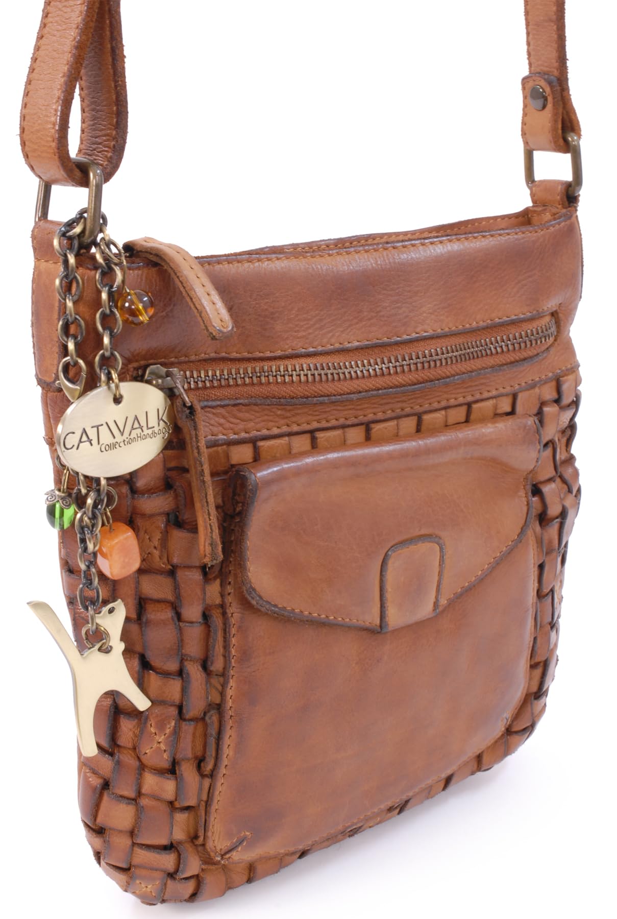 Catwalk Collection Handbags - Bandolera Pequeño de Piel Lavada - Bolso Cruzado de Mujer - Bolso Trenzado con Correa Desmontable - Simona