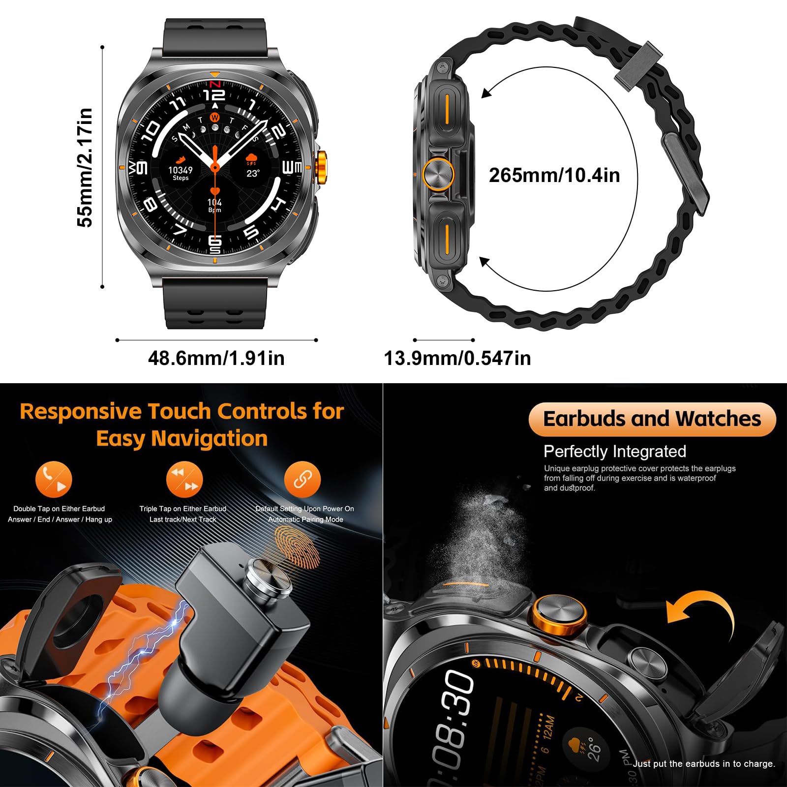 Orologio Smart con Auricolari Integrati, Risponde alle Chiamate e Riproduce Musica, Orologio Fitness con Monitoraggio dell'Attività Fisica, Più di 100 Modalità Sportive tra cui Scegliere, Doppio
