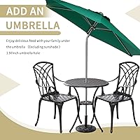 Vista 5 de Juego de 3 piezas de bistró para patio al aire libre, juego de mesa de bistró resistente a la oxidación con agujero para sombrilla, juego de mesa