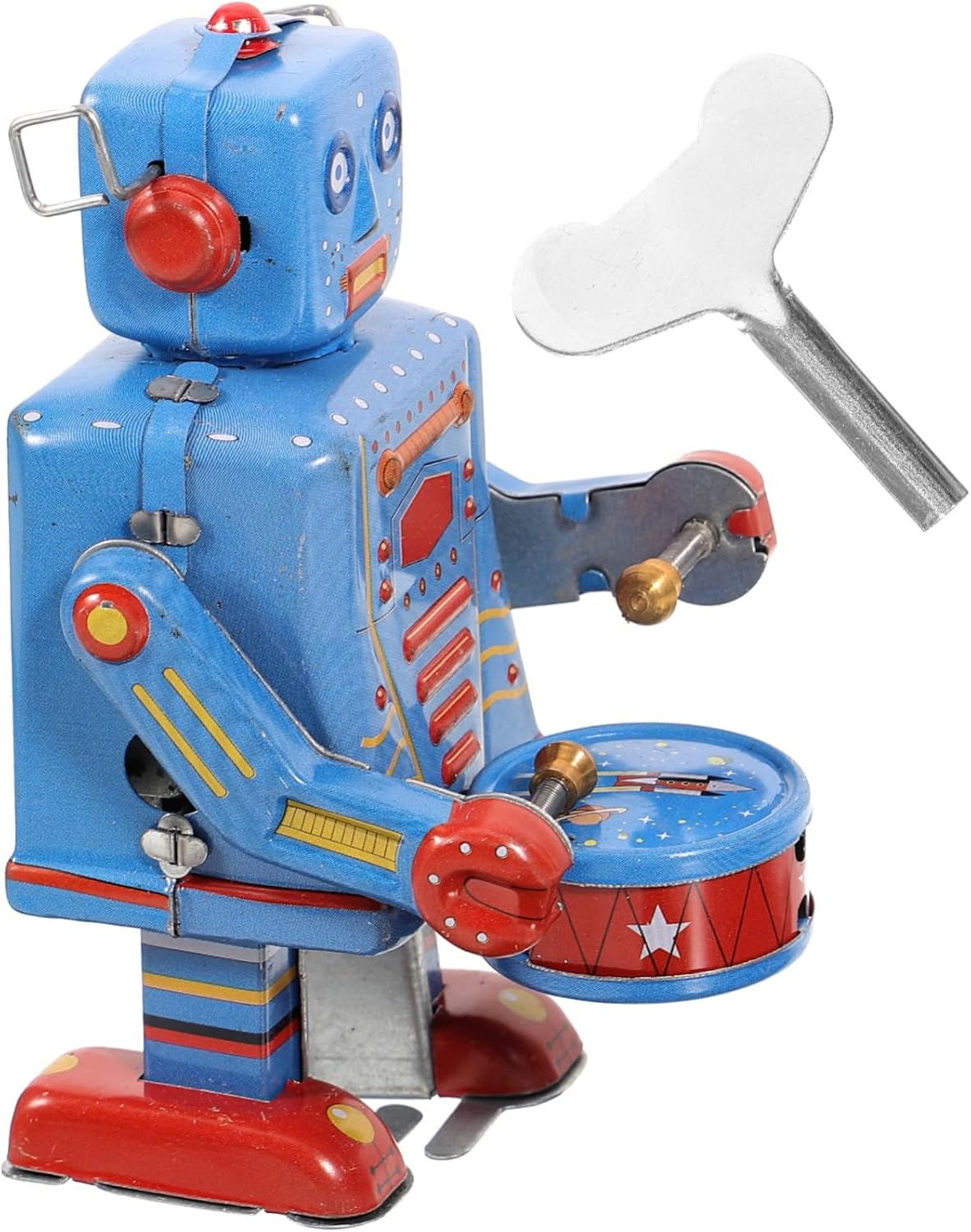SAFIGLE Vintage Metal Tin Drumming Robot 1pc Kids Decor Gifts Wind up Dancing Robot