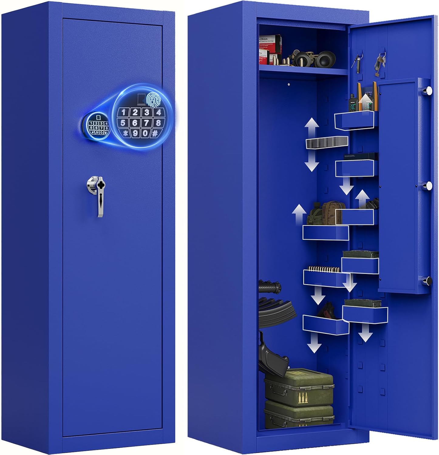 KAER Biometric Gun Safe Rifle,Large Gun Safe for Rifles and Pistols Heavy-Duty Rifle & Pistol Security Cabinet with Adjustable Storage,Ammo Box & Anti-Theft Alarm,Floor-Mounted for Bedroom/Living Room