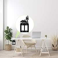 Vista 7 de Cubierta de Interruptor de Luz de Oso de Metal Alce Árbol Montaña Alce Placa de Interruptor de Luz Negra Cubierta de Enchufe de Bosque Interruptor