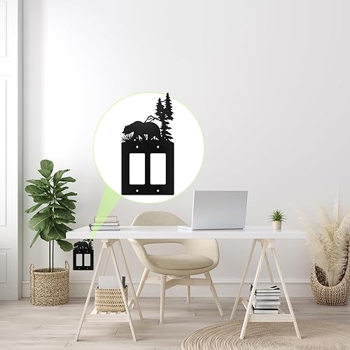 Vista 20 de Lothee Cubiertas de metal para interruptor de oso, alce, árbol, montaña, alce, placa de luz negra, cubierta de salida de bosque, cubierta de placa