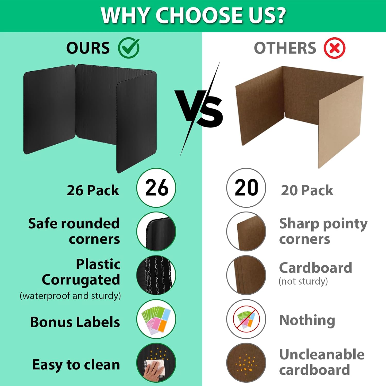 26 Pack Black Desk Dividers with Labels for Students, ROOKEA Waterproof Plastic Study Carrel Dividers, Privacy Classroom Shield Folder Boards Desk for Classroom Teacher Supplies Test Divider