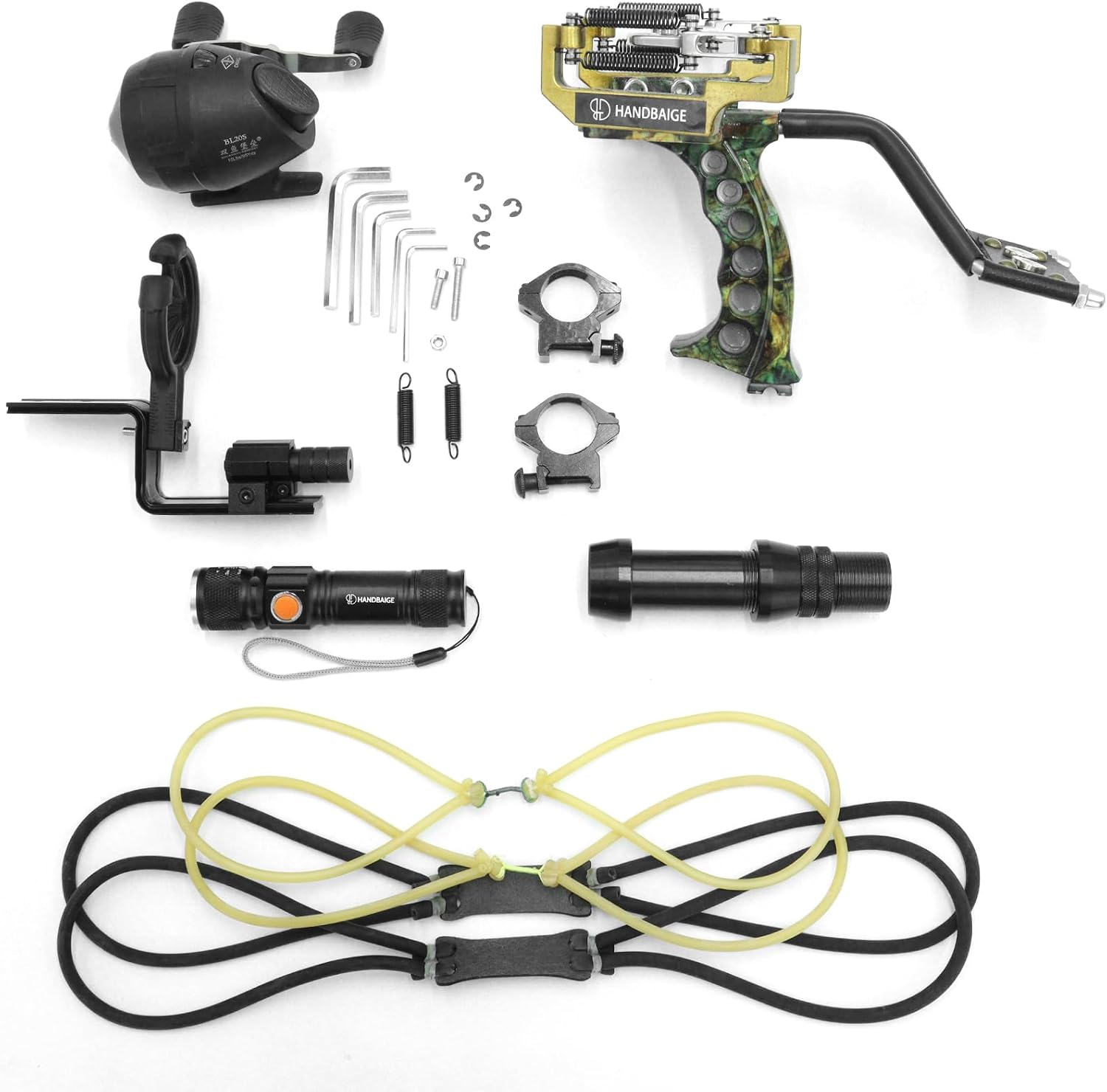 Fishing Slingshot Kit High Velocity Hunting Slingshot for Adults Archery Wrist Sling Bow Sling Shots with Fishing Reel Rubber Bands Arrow Brush