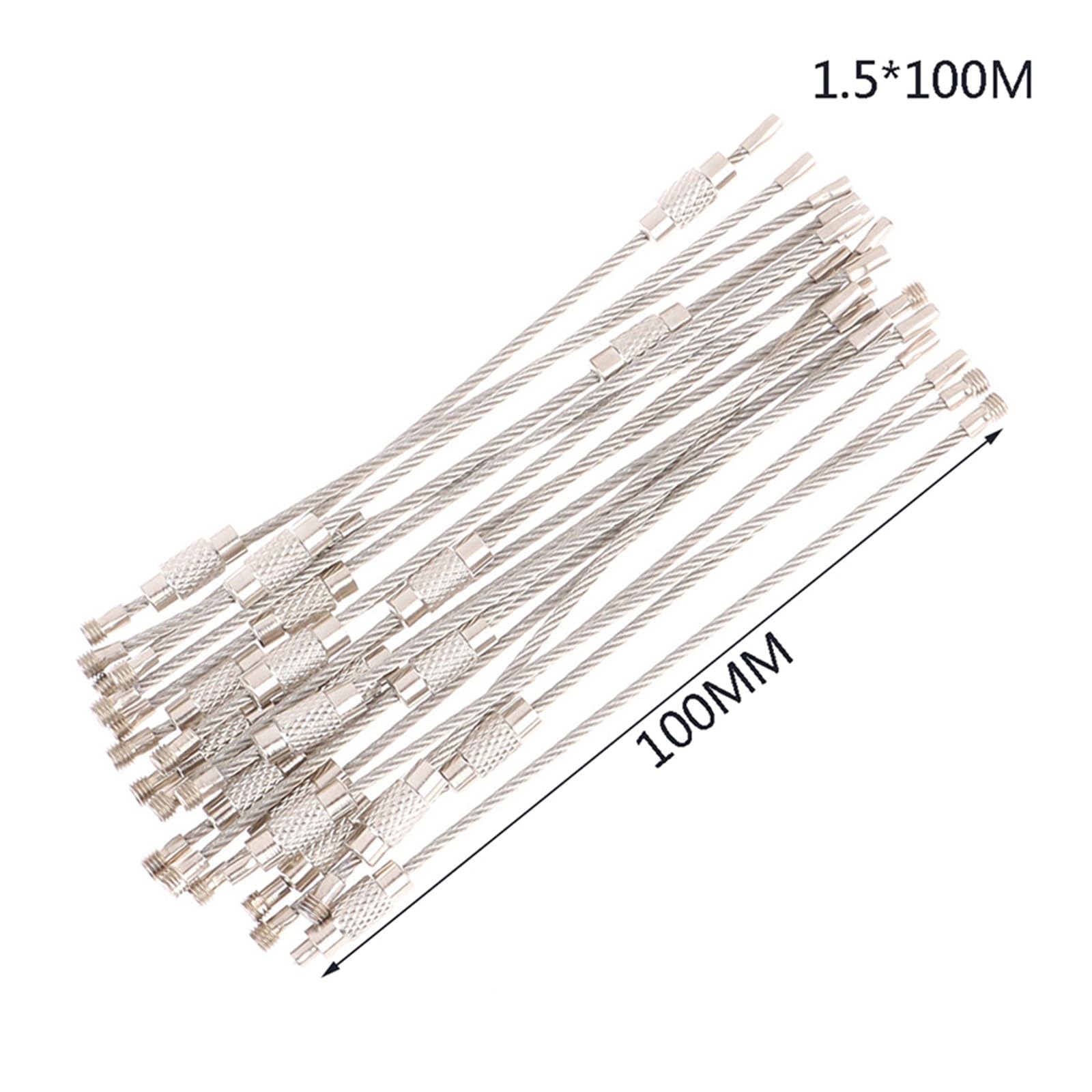 Cable llavero de alambre, 20 piezas llavero de cuerda de alambre de acero inoxidable, etiqueta de cuerda, llavero de alambre, mosquetón, Cable, bloqueo de llave, piezas de senderismo al aire libre(1.5