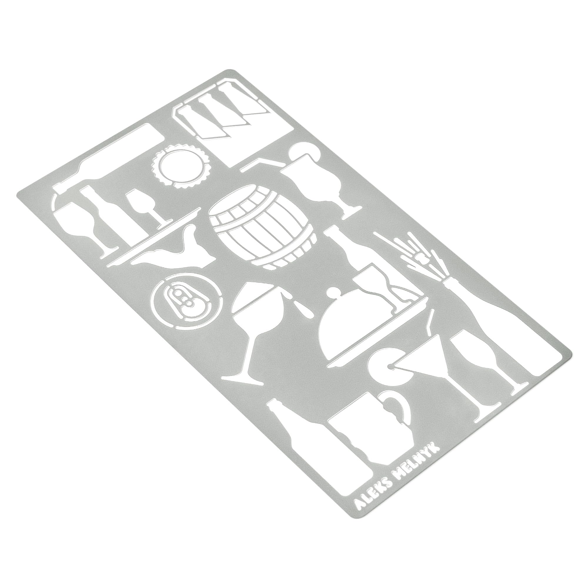 Aleks Melnyk No.24 Metal Journal Stencil, Drink, Alcohol, Beer, Wine Bottle, Stencil for Painting, Chalkboard, Template Wood Burning, Pyrography, Engraving, Bullet Journaling, Themes, Small Signs