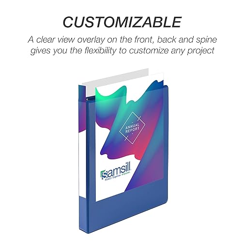 Vista 302 de Samsill Carpeta duradera de 1.5 pulgadas, fabricada en los Estados Unidos, carpeta de anillos en D, carpeta transparente personalizable, color Negro