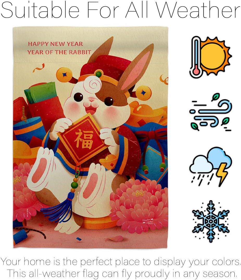 Luck Rabbit Year Home Decor American Flag Banner Pack Wall Art Patio Porch Lawn Garden Outdoor Decorations Tapestry Yard Signs Lunar New Year Gifts Spring Festival Chinese Decorations Made In USA