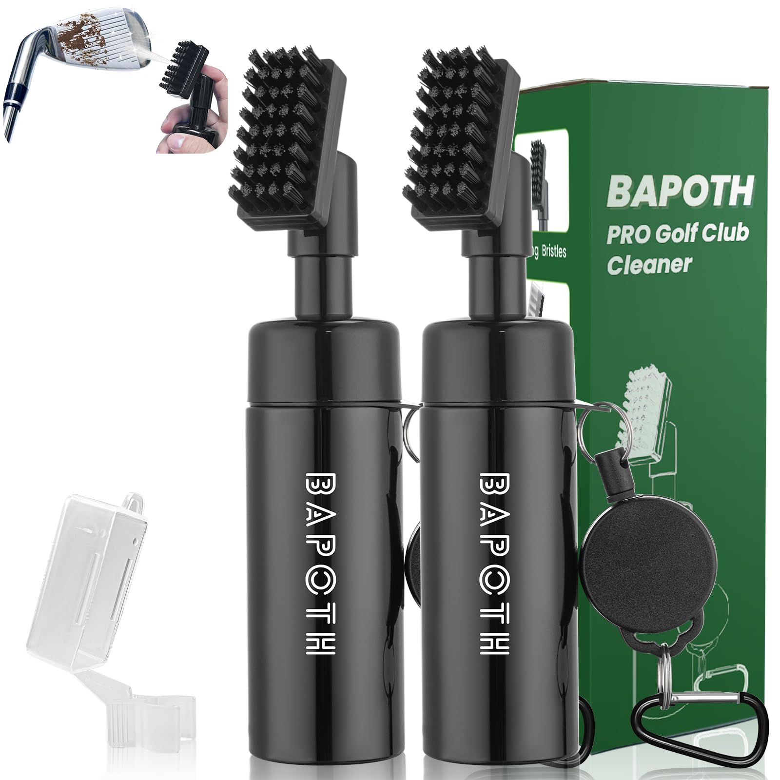 BAPOTH Golf Club Cleaner, Non-Leaking Stretchable Golf Club Brush with Microfiber Golf Towel (23.6 * 15.7 in), Strong Bristles Golf Brush Can Hold 5oz