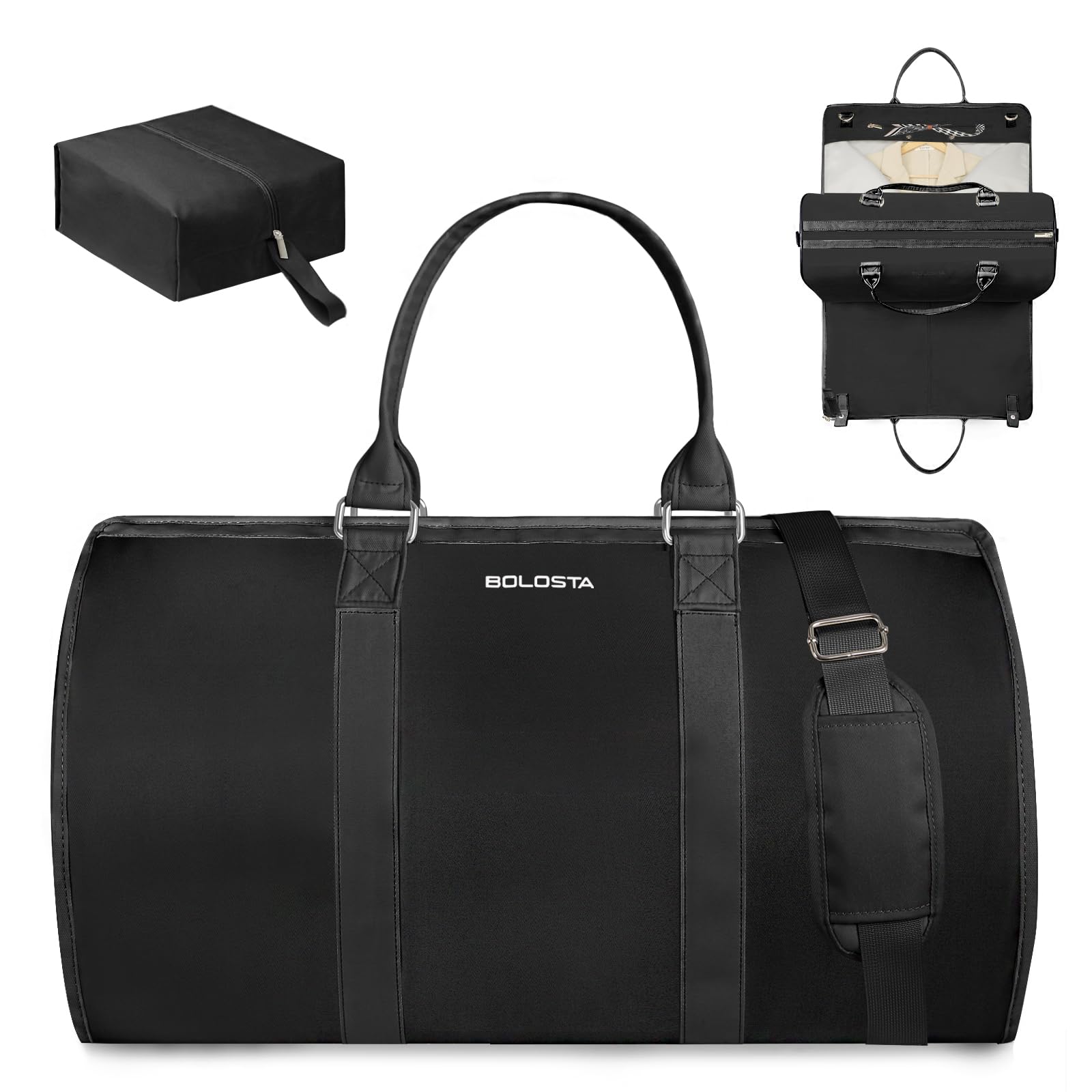 3Pcs Garment Duffle Bags for Travel Convertible Carry on Garment Bag for Women Men Travel Duffle Bag Includes Shoe Pouch & Hanging Suit Bag for