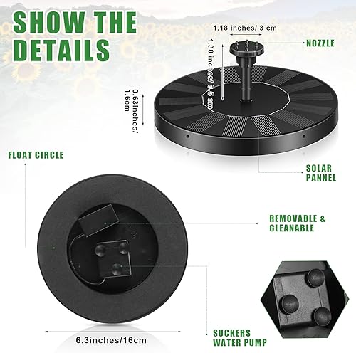 Miniatura 2 de 2 paquetes de bomba solar para fuente de baño para pájaros con 6 boquillas de energía solar, panel flotante para jardín y piscina (6.3 pulgadas)