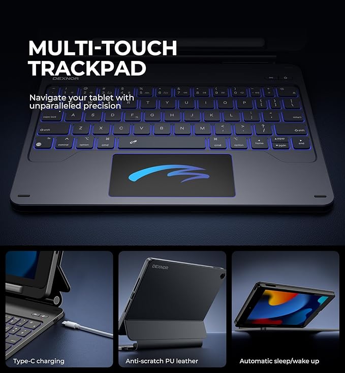 Dexnor for iPad 9th Generation Case with Keyboard Floating Cantilever Magnetic Stand Multi-Touch Trackpad Backlit Pencil Holder Magic Style Keyboard Case for iPad 9th/8th/7th Gen 10.2 inch, Black