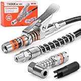 THINKWORK Grease Gun Coupler Set, Strong Lock on Greases Gun Couplers with 90° Grease Coupler Adaptor,12000 PSI Quick Release Grease Coupler Compatible with All Grease Guns 1/8