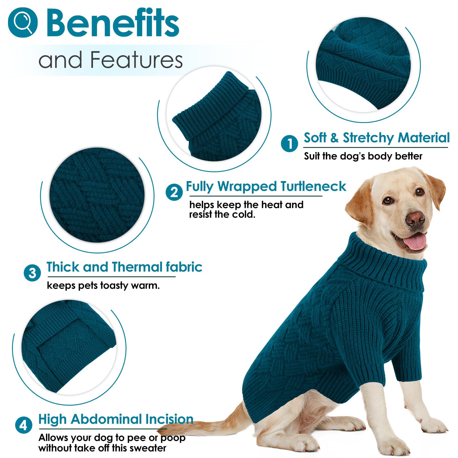 AOFITEE Maglione per Cani, Invernale Maglione Cane Taglia Grande con Collo Alto, Maglioncino Natale Cane Morbida e Calda Maglioncini Bulldog Francese con Maniche, Maglioni Cani Blu, L