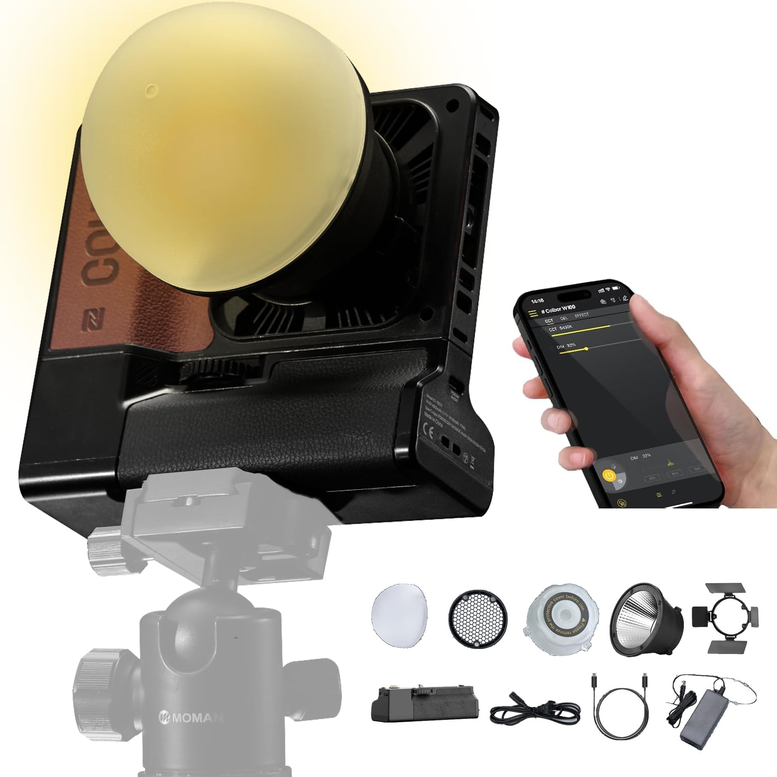 Lampada video, COLBOR W100, 2700-6500K, CRI 97+ 100W, piccola luce a intensità variabile, controllo per applicazione, luce fotografica compatta per Vlog Youtube con batteria carica