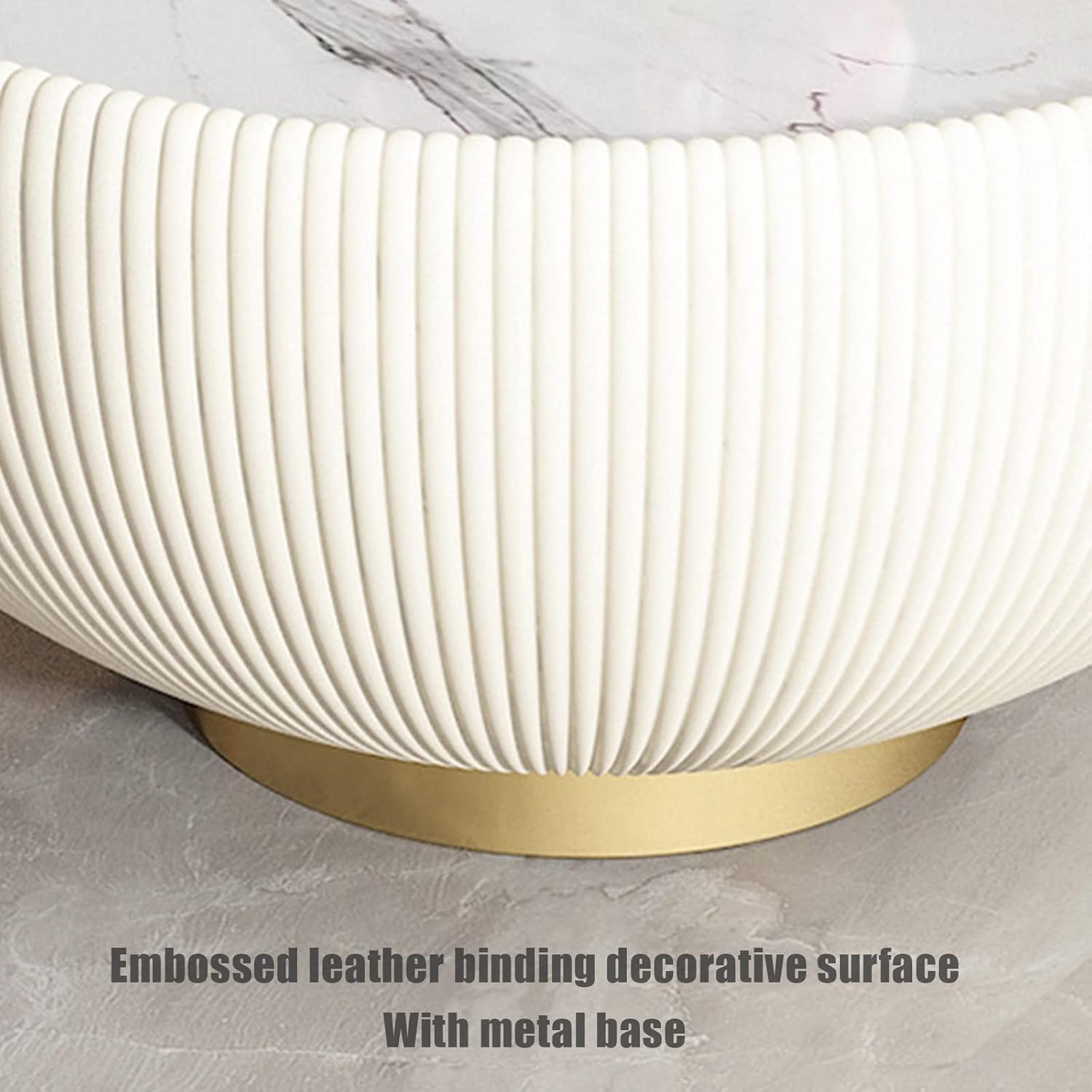 QQXX Modern Round Coffee Table, Marble Pattern Tabletop Leather Edge Sofa End Table with Metal Base,Luxurious Side Table for Home Decor Living Room(17.7x18.5, Black)