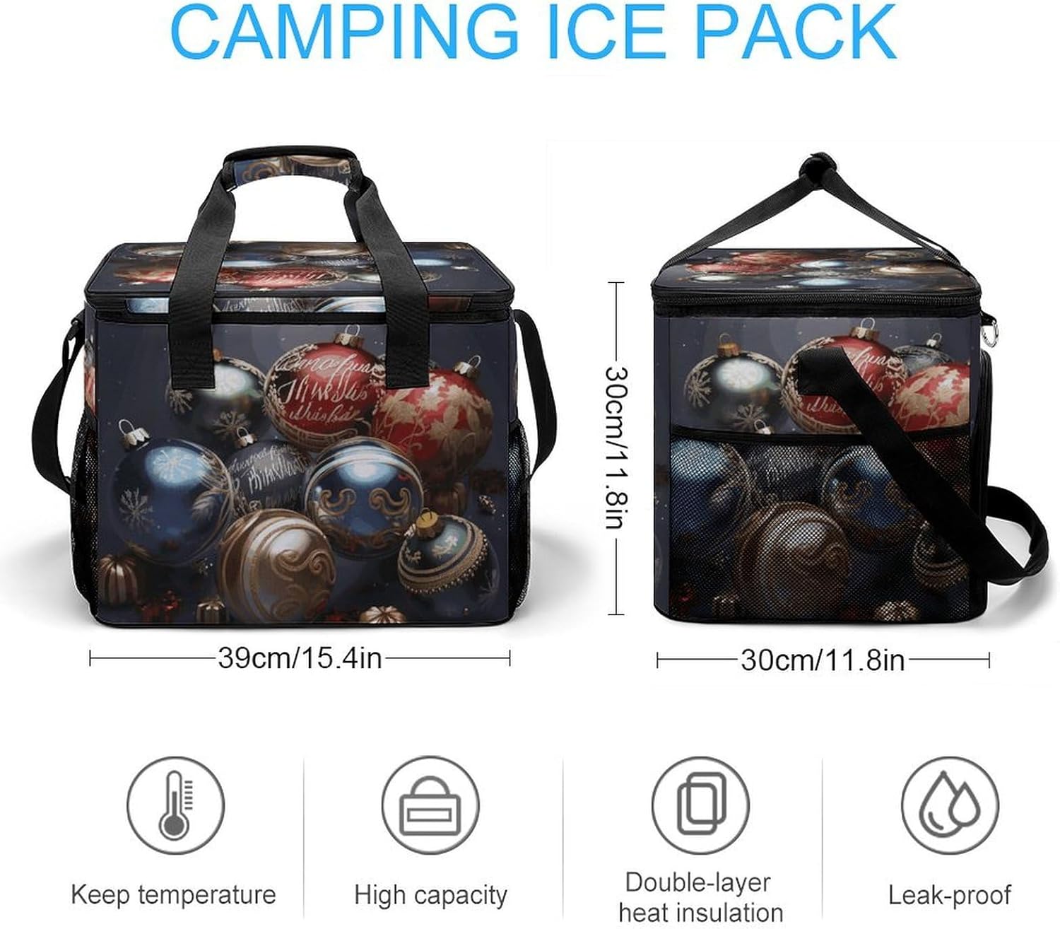 Insulated Picnic Backpack Tote Bag, Large Capacity 30L Christmas Balls Cooler Bag Leakproof Beach Bags Portable Lunch Box Waterproof Picnic Basket for Beach Camping BBQ