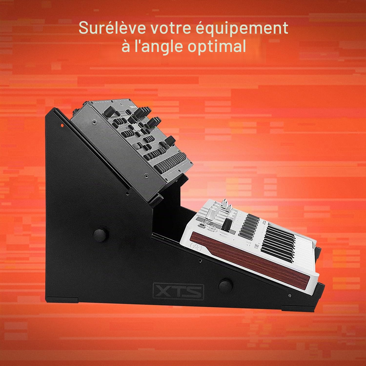 Analog Cases XTS Stand : Support de Bureau Professionnel à 2 Niveaux (équipement de Studio en tôle 100% Solide, Largeur réglable de 27 à 47 cm, Support DJ avec ergonomie améliorée)