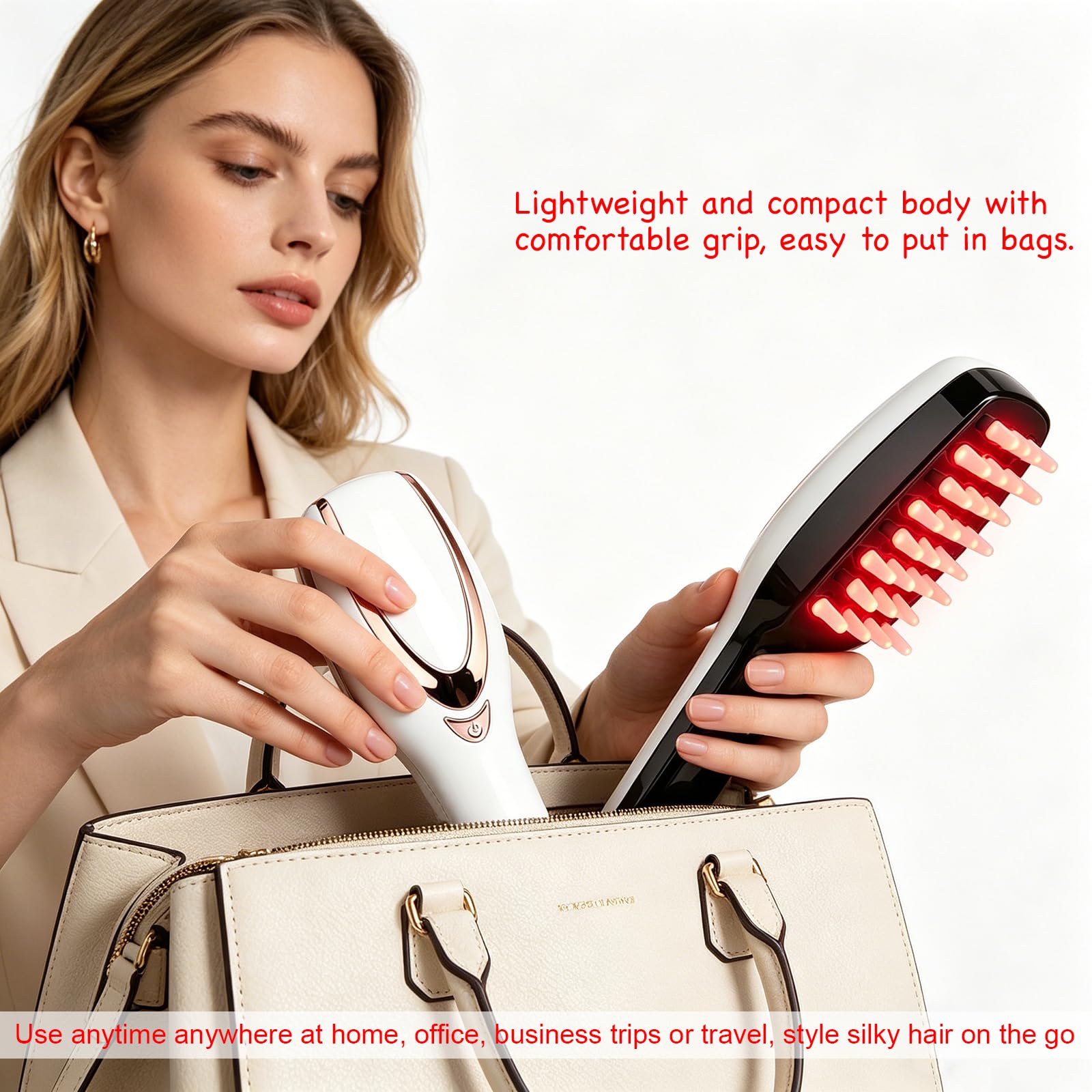 Peine de masaje eléctrico para cuero cabelludo con luz LED roja y azul, 3 niveles de intensidad de vibración, cepillo de pelo recargable con 28 nudos suaves, portátil, para hombre y mujer