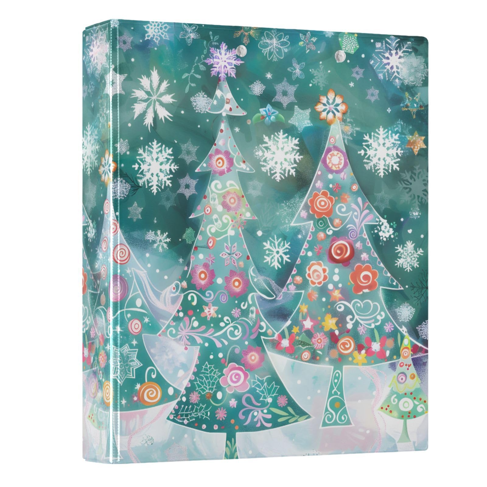 Classeur à 3 anneaux pour arbres de Noël, flocons de neige, 3,8 cm, classeur à trois anneaux avec porte-bloc pour papier de 21,6 x 27,9 cm, 3 poches intérieures transparentes en PVC pour fournitures