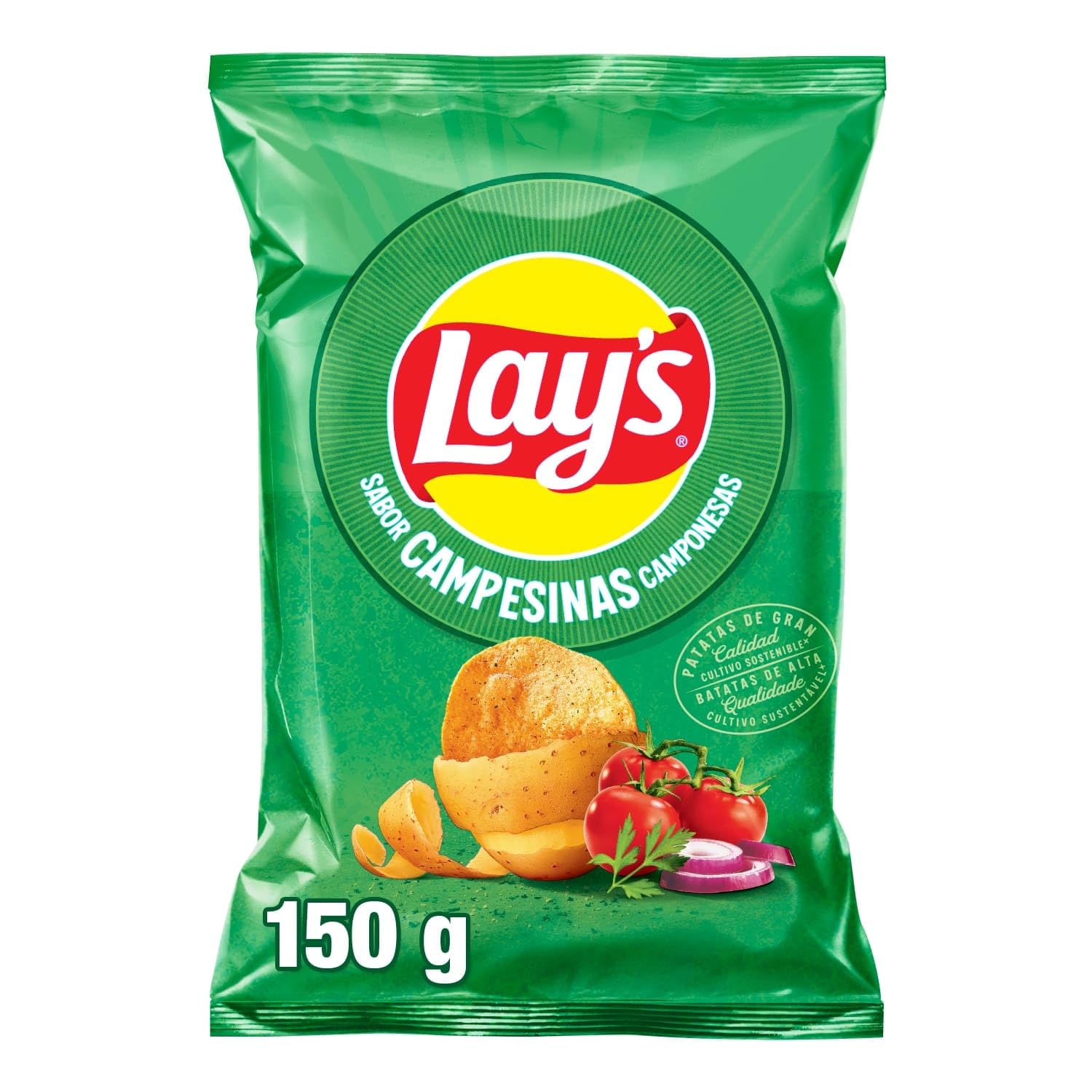 Lay's Campesinas, Patatas Fritas de cultivos sostenibles con sabores vegetales, Producto de Aperitivo, bolsa individual, 150g