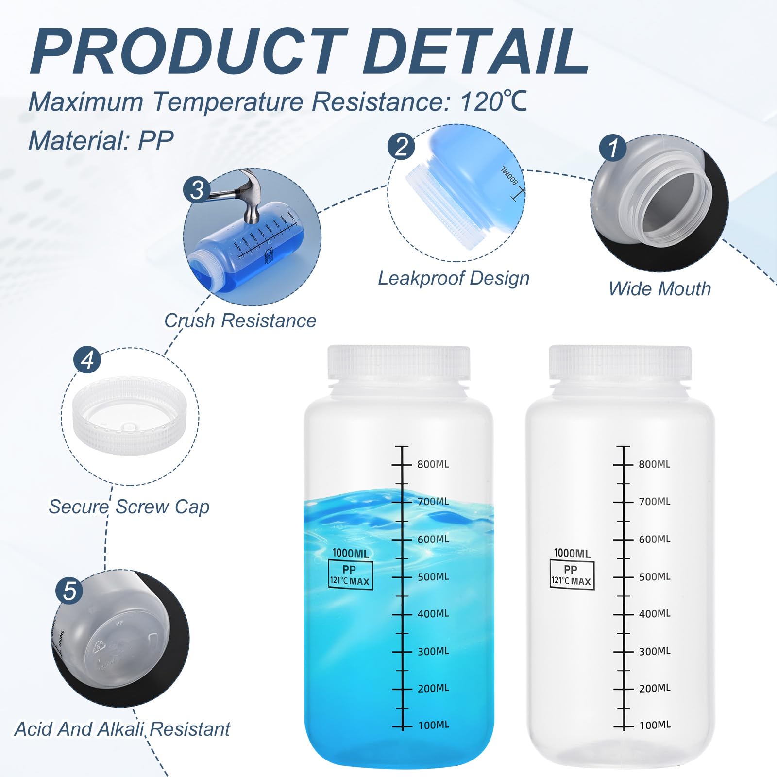 PATIKIL 12 Pezzi Bottiglie Modello In Plastica Con Tappo A Vite, 34 Oz 1000ml Bottiglia Reagente A Bocca Larga Contenitori Modello PP Trasparenti Con Coperchio Per Laboratorio Acqua