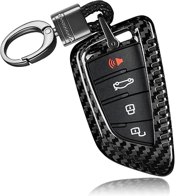 T-carbon Key Fob Cover with Keychain Compatible with Toyota Supra GR A90 A91 MK5 2019-2025, Real Carbon Fiber Smart Remote Key Fob Case Compatible with Toyota Supra Accessories, Black