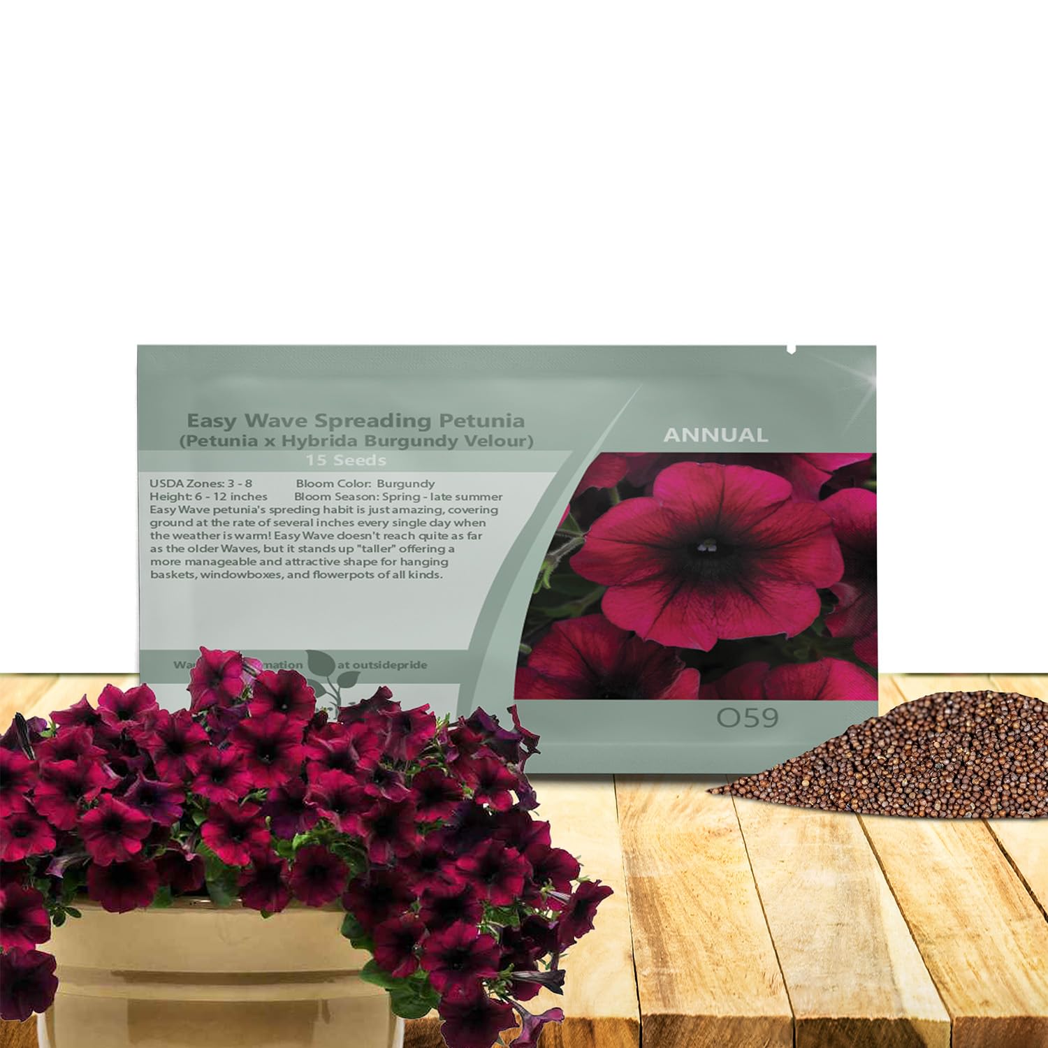 Outsidepride Burgundy Velour Easy Wave Petunia Seeds - 15 Pcs. Annual, Compact & Spreading Flower Seeds for Planting Low Growing Vibrant Blooms, Ideal for Garden Beds, Baskets & Container Displays