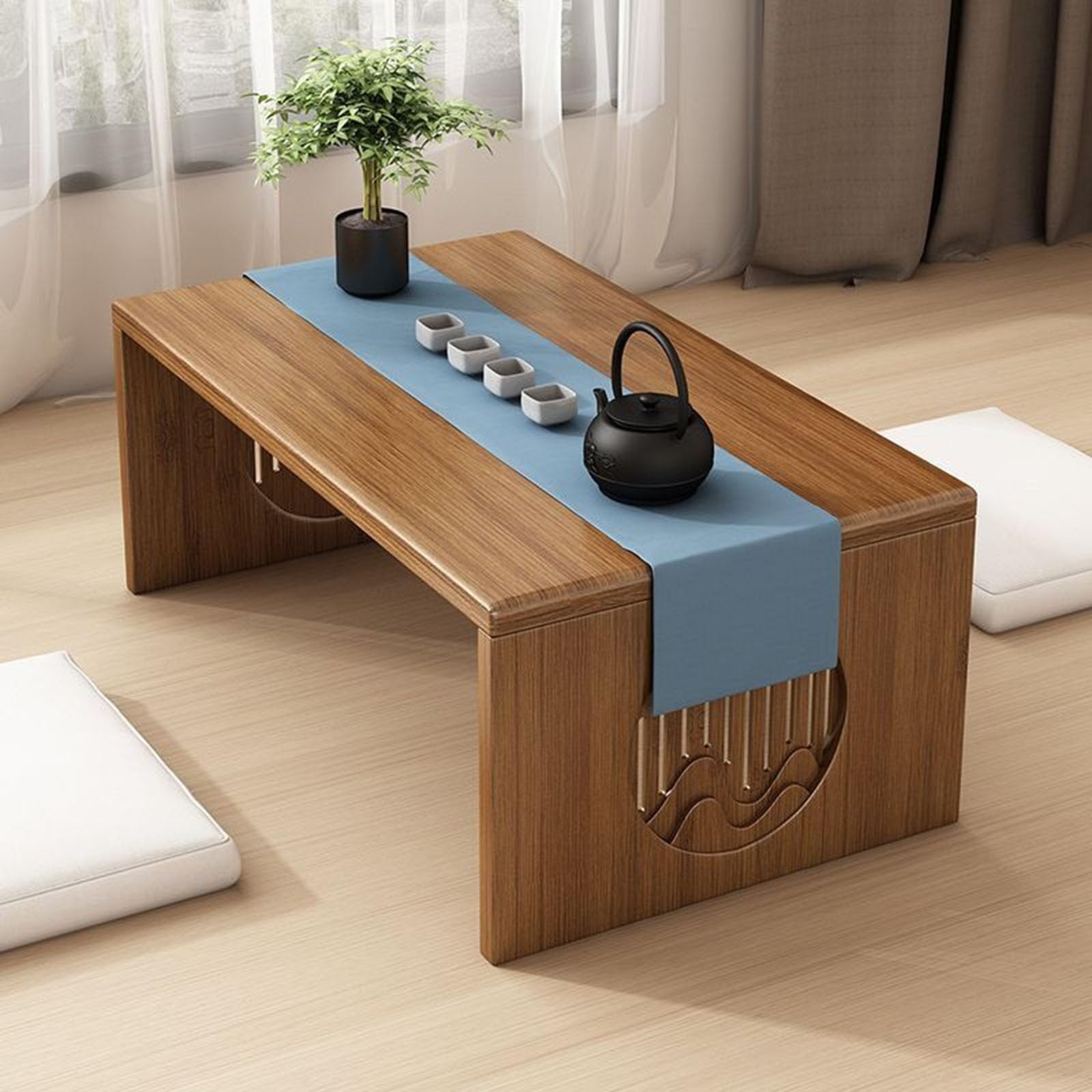 Table basse pliable en bambou pour s'asseoir au sol sans encombrer le salon
