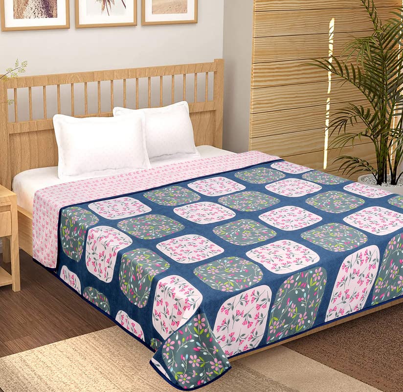 Image of BSB HOME Pure Cotton 120 GSM Reversible Soft Light Weight Printed Single Bed Blanket /AC Dohar /Summer /Skin Friendly Dohar-220 x 152 cm- Pink