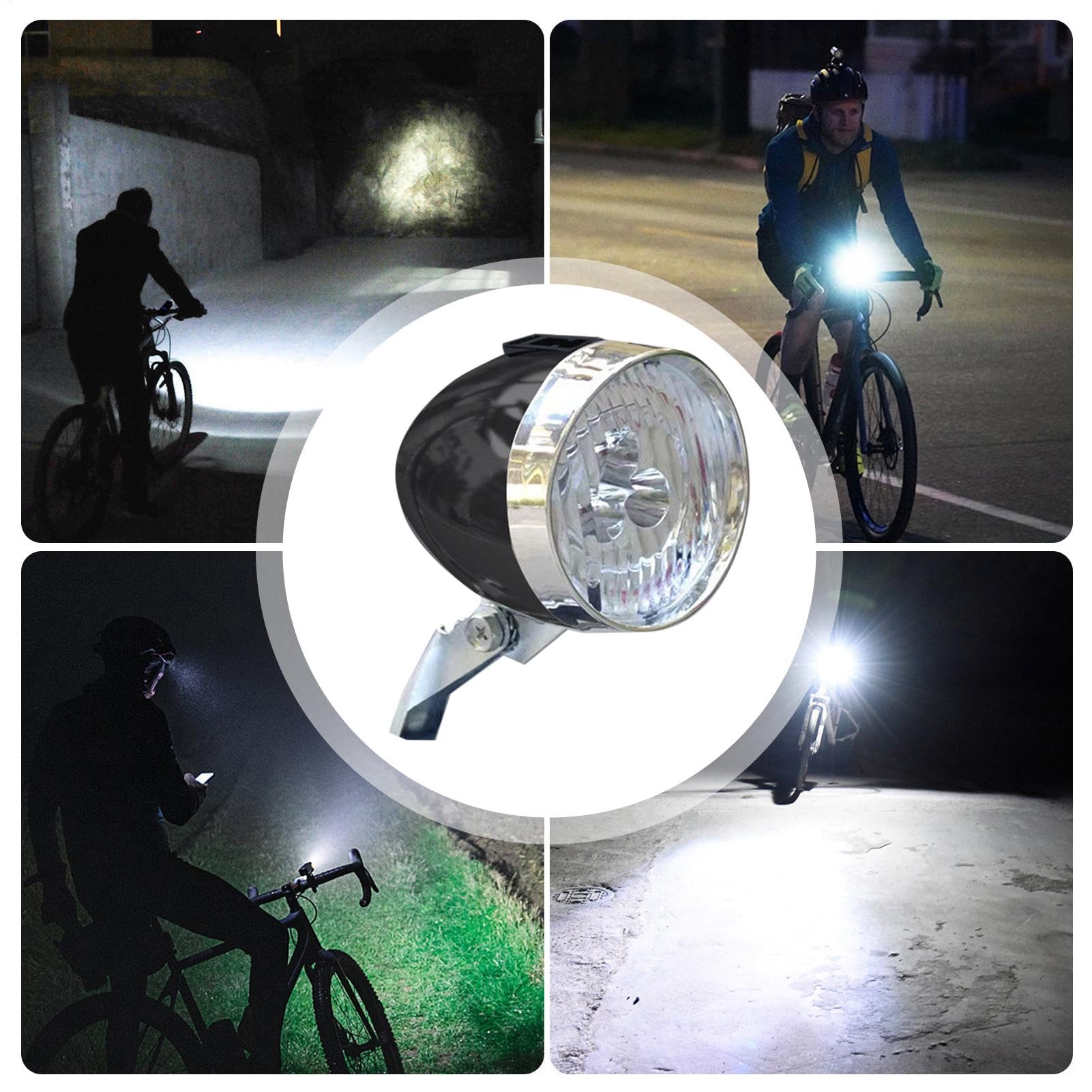 Przednie światło rowerowe, 3 diody LED, super jasne reflektory, ładowanie USB, 6 x 6 cm, 1200 mAh, wodoodporny, retro, klasyczny reflektor do jazdy nocnej i bezpieczeństwa na drodze