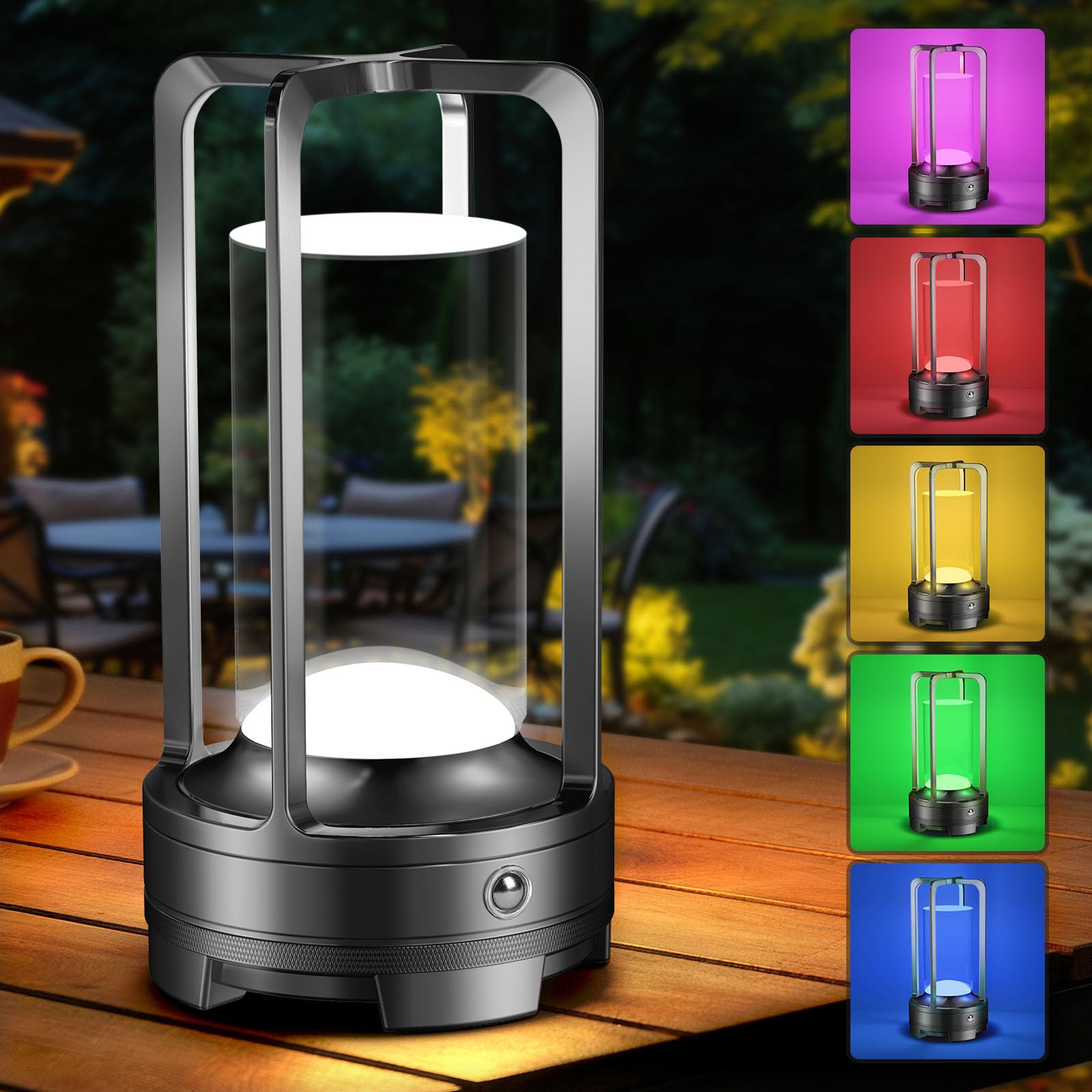 OCATO Portable Cordless Table Lamp Rechargeable Desk Lamp with 10 Color Stepless Dimming Wireless Metal Battery Operated LED