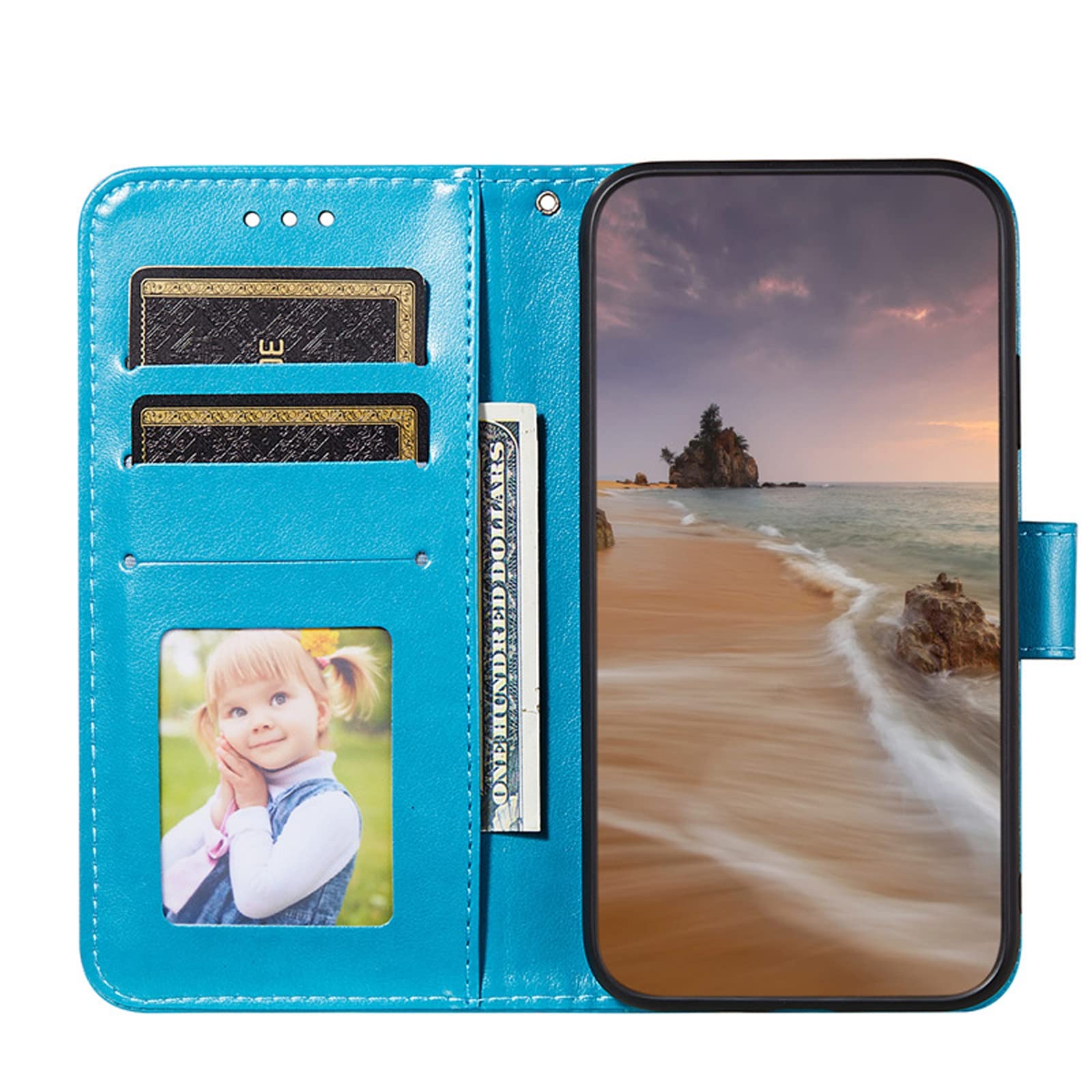 LTL Etui na telefon do iPhone 13 Mini/13/13 Pro/13 Pro Max, skórzane etui z klapką z przegródkami na karty, etui na telefon, magnetyczne zamknięcie, niebieskie, 13 mini 5,4 cala